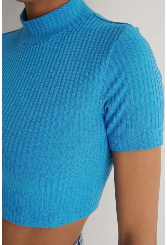 High Neck Ribbed Short Sleeved Top