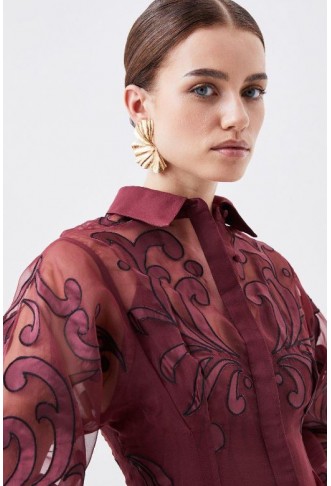 Petite Applique Organdie Woven Midi Shirt Dress
