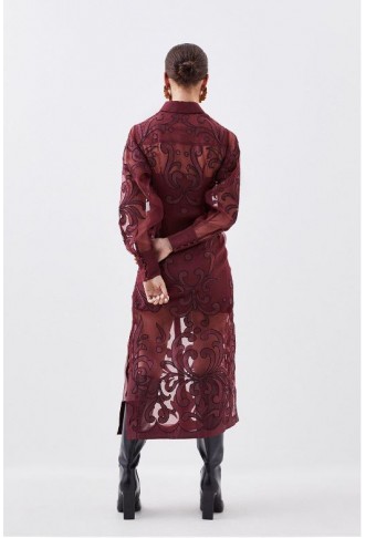Petite Applique Organdie Woven Midi Shirt Dress