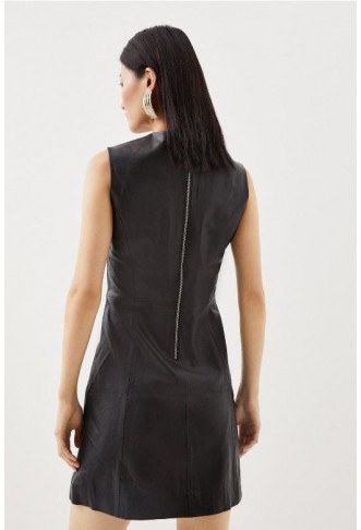 Leather Sleeveless Mini Dress