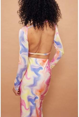 Printed Tie Back Jersey Top