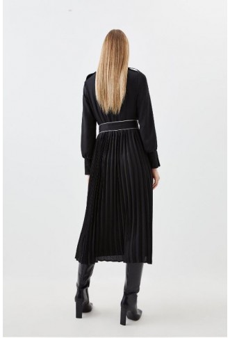 Piping Detail Woven Belted Midi Dress