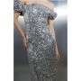 Sequin Corsage Bardot Split Woven Midi Dress