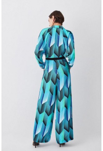 Geo Print Belted Woven Jumpsuit