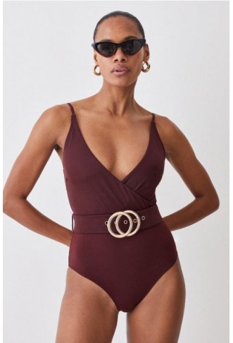 Wrap Front Belted Swimsuit