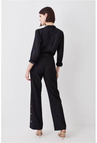 Petite Compact Stretch Eyelet Detail Trouser