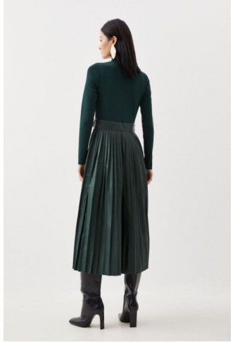Pu Knit Pleated Skirt Midi Dress