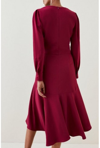 Soft Tailored Wrap Sleeved High Low Midi Dress