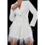 Tall Viscose Satin Crepe Feather Hem Double Breasted Tux Dress