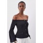Stretch Crepe Sleeve Detail Bandeau Tailored Jacket