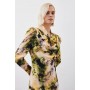 Abstract Print Viscose Satin Asymmetric Woven Maxi Dress