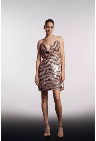 Cowl Neck Sequin Mini Dress...