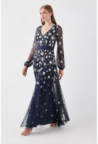 Mesh Maxi Dress With Star...