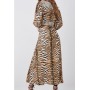 Mixed Print Plunge Neck Woven Midi Dress