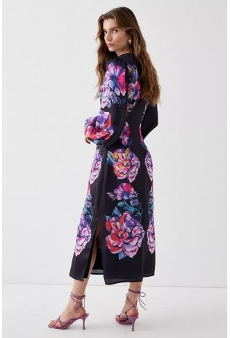 Alexandra Farmer Placement Volume Sleeve Midi Dress