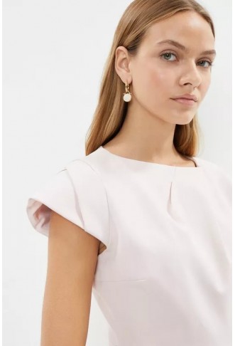 Premium Pleat Detail Cap Sleeve Pencil Dress