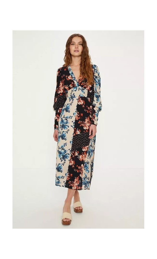 Mixed All Over Floral Spot Printed Dress