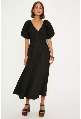 Ruched Neck Puff Sleeve...