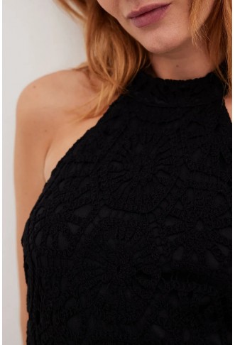 Crochet Knitted Halterneck Mini Dress