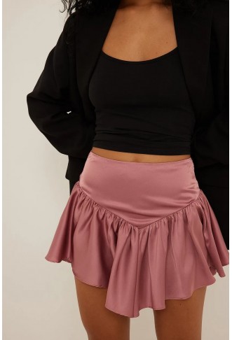 V-shaped Flowy Mini Satin Skirt