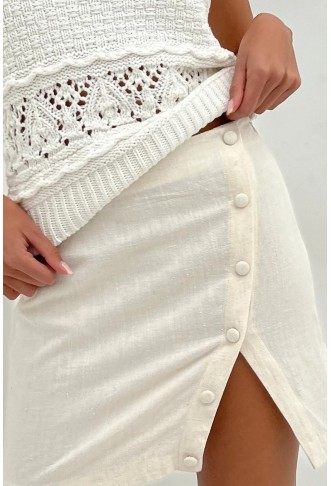 Linen Blend Button Detail Mini Skirt