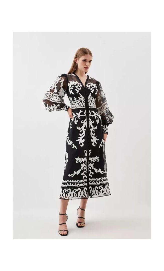 Petite Baroque Applique Woven Midi Dress