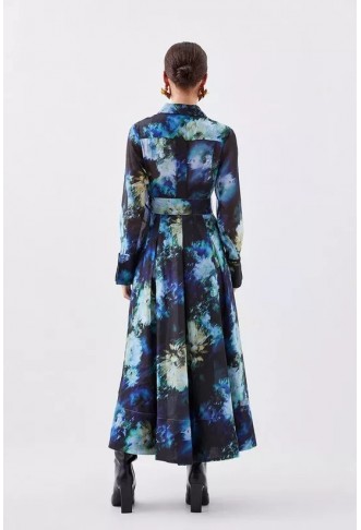 Petite Floral Organdie Long Sleeve Woven Maxi Dress