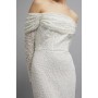 Draped Bardot Sequin Long Sleeve Maxi Dress
