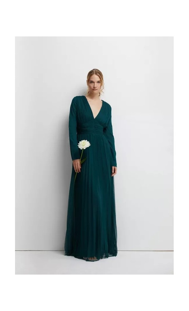 Long Sleeve Mesh Bridesmaids Dress