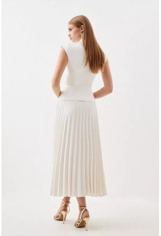 Compact Stretch Insert Panel Soft Skirt Tailored Midi Dress