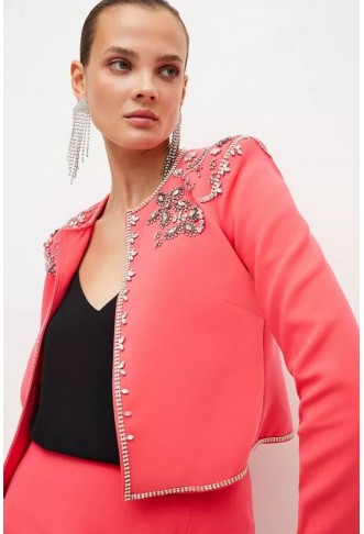 Crystal Embellished Cady Woven Jacket
