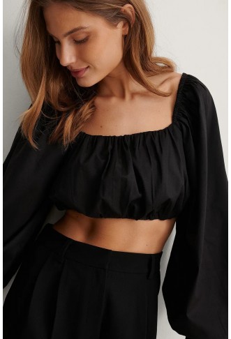 Balloon Sleeve Cropped Blouse