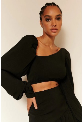 Cropped Balloon Sleeve Top