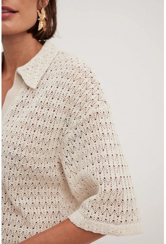 Oversized Crochet Collar Shirt