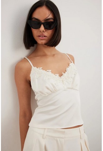 Cropped Lace Satin Top