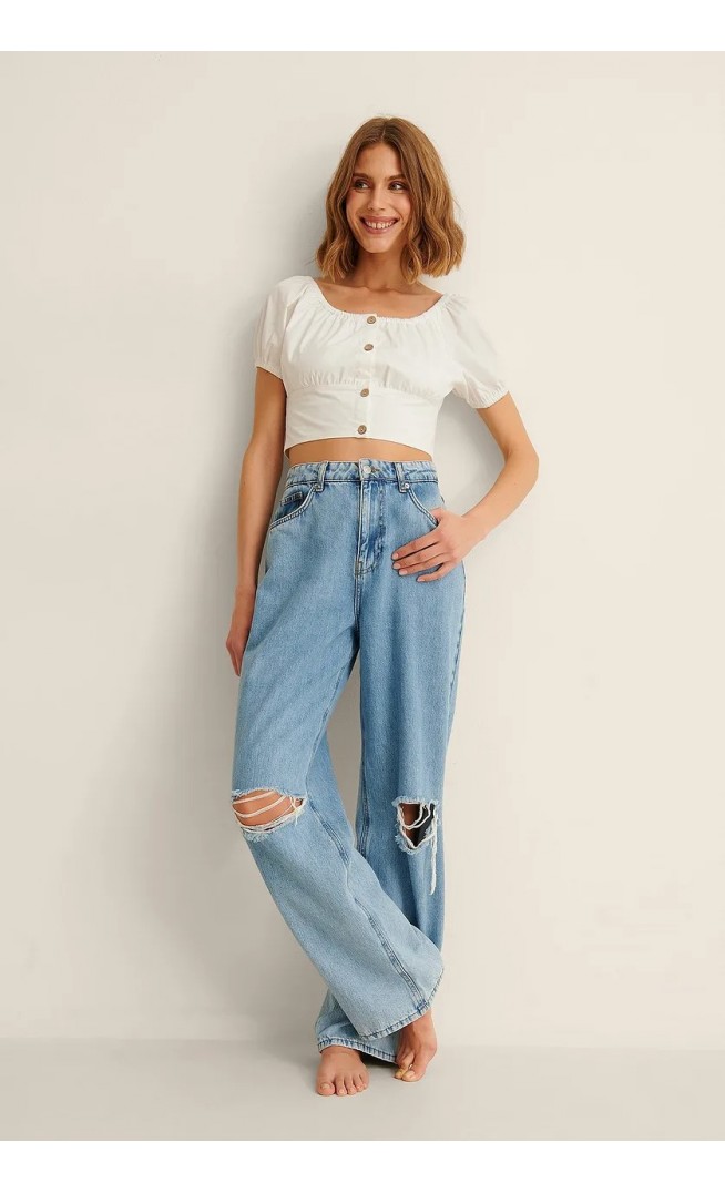 Buttoned Cropped Cotton Top