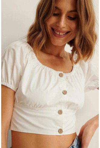 Buttoned Cropped Cotton Top