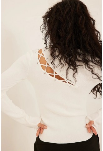 Lacing Detail Knitted Long Sleeve Top