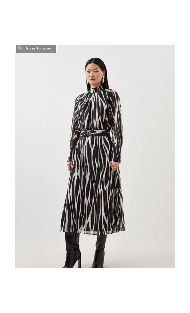 Abstract Print Pleated Georgette Woven Midi Dress