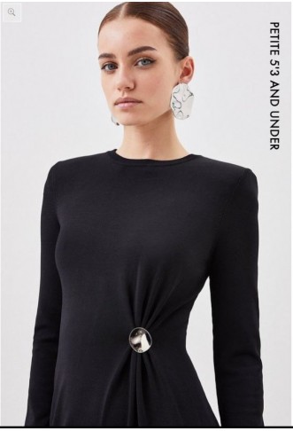 Petite Premium Drape Knit Gathered Trim Detail Maxi Dress