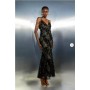 Floral Applique Metallic Viscose Georgette Strappy Woven Maxi Dress
