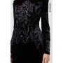 Black Placed Velvet Devore Long Sleeve Woven Maxi Dress