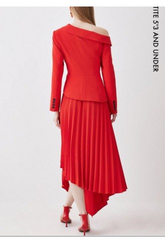 Petite Tailored Crepe Asymmetric Pleated Midi Dress