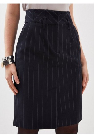 Tailored Corset Waist Striped Midi Skirt