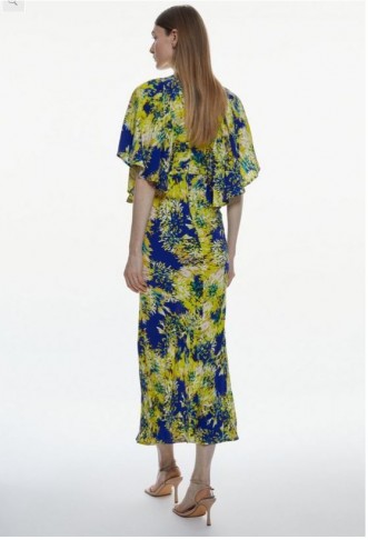 Exploded Floral Angel Sleeve Woven Maxi Dress