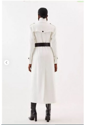 Compact Stretch Belted Double Breasted Maxi Tailored Coat
