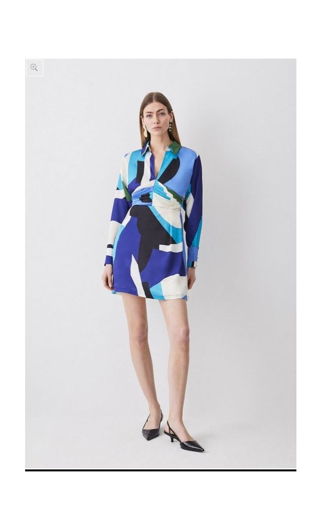 Abstract Colour Block Draped Satin Mini Dress