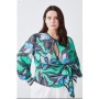 Plus Size Batik Floral Placed Hammered Satin Wrap Top