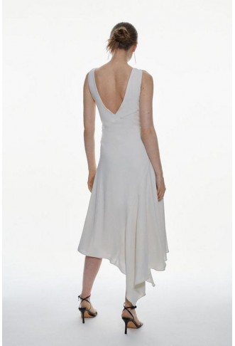 Soft Tailored Asymmetric Drape Side Midi Dress