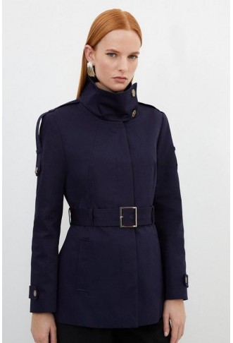 Tailored High Neck Belted...
